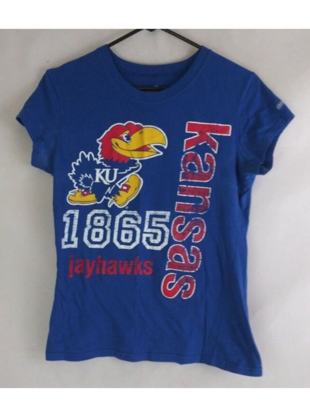 NCAA 1865 Kansas Jayhawks Women's Blue Cap Sleeve 100% Cotton T-Shirt Large
